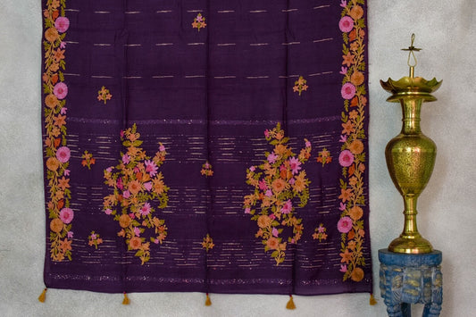 Kashmiri Embroidered Silk Cotton Saree by Tina Eapen PSTE130060