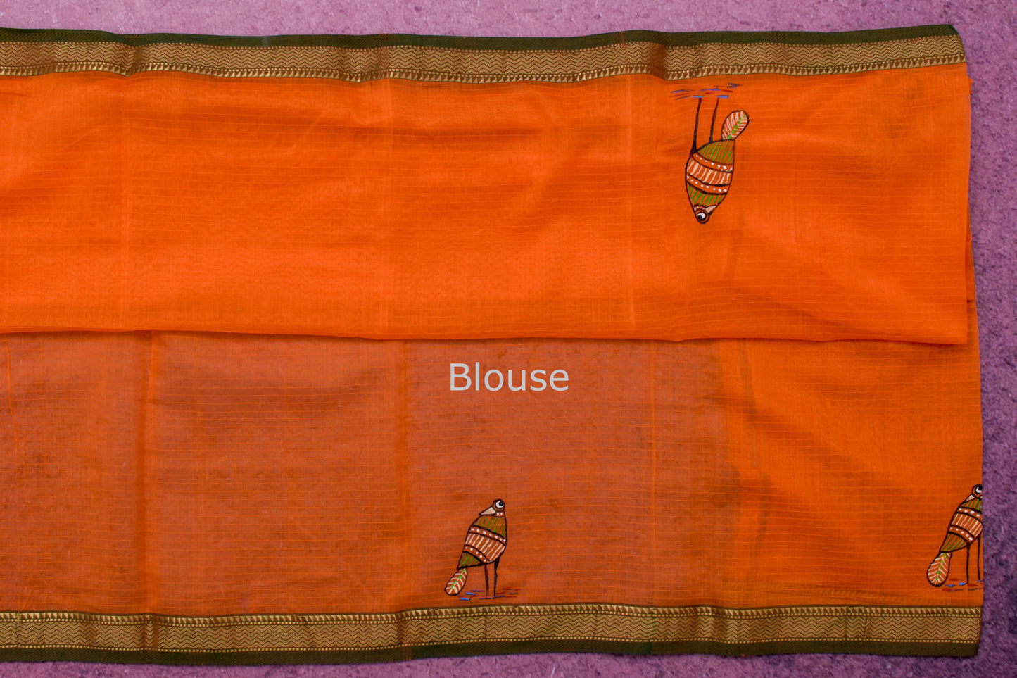 Hand Painted Orange Cotton Saree by Kalakriti Weaves PSKL340013