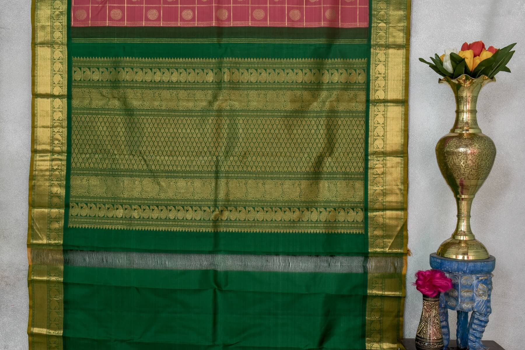 Wedding Kanjivaram silk saree with zari checks | Sita mahalakshmi PSSM05SMLRAM240314