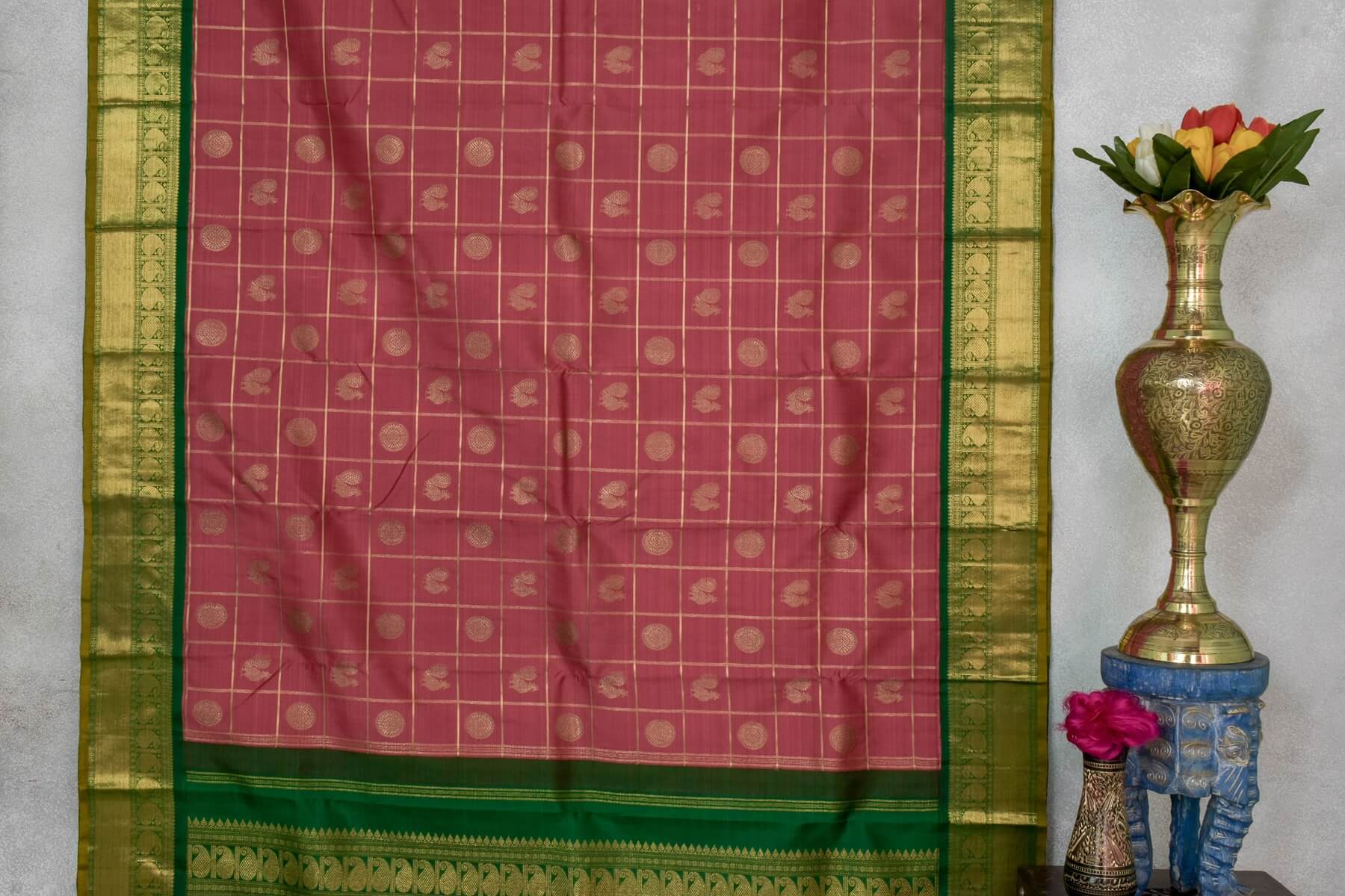 Wedding Kanjivaram silk saree with zari checks | Sita mahalakshmi PSSM05SMLRAM240314