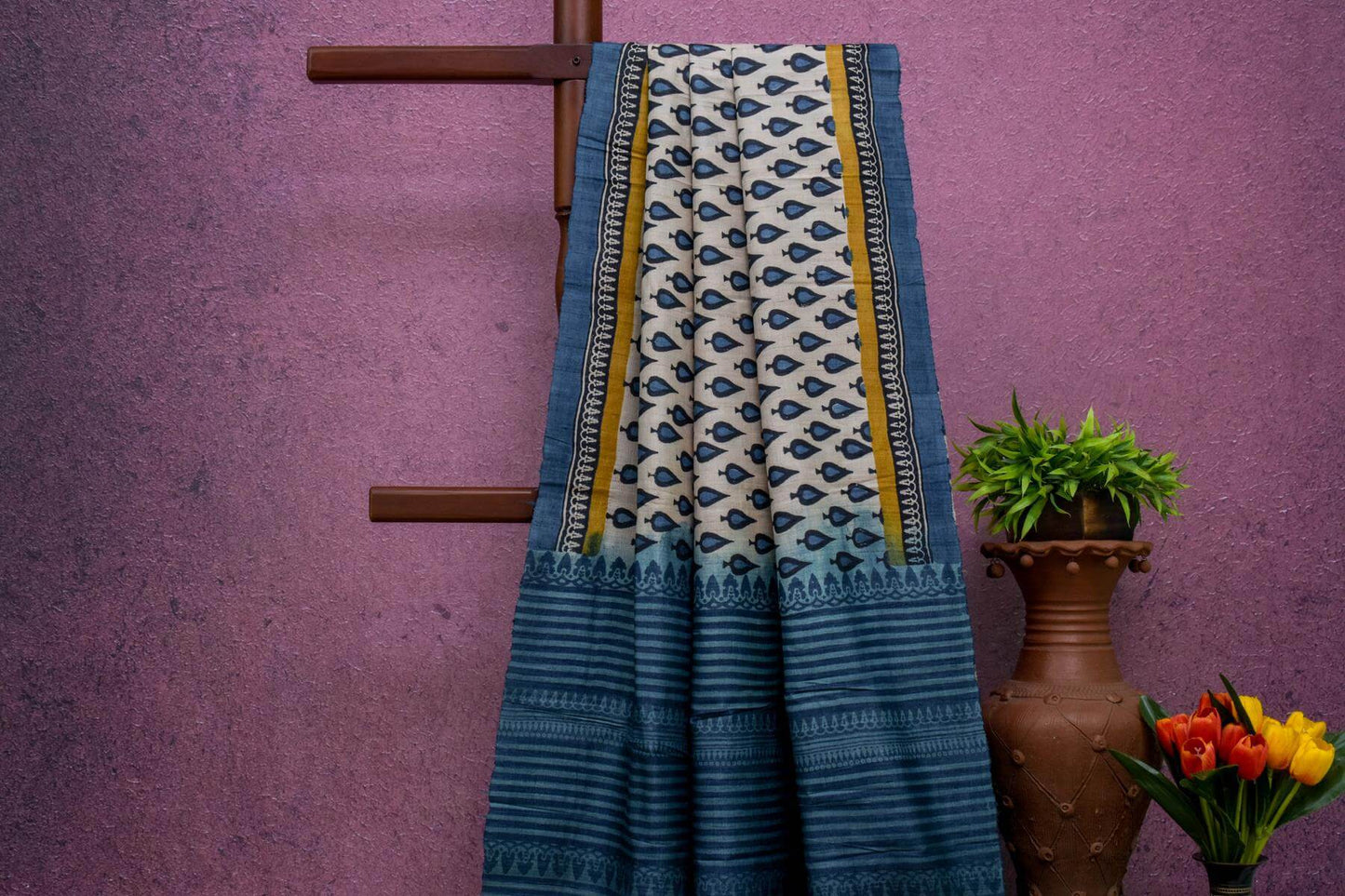 Block Printed Tussar Cotton Saree by Kalakriti Weaves PSKL340043