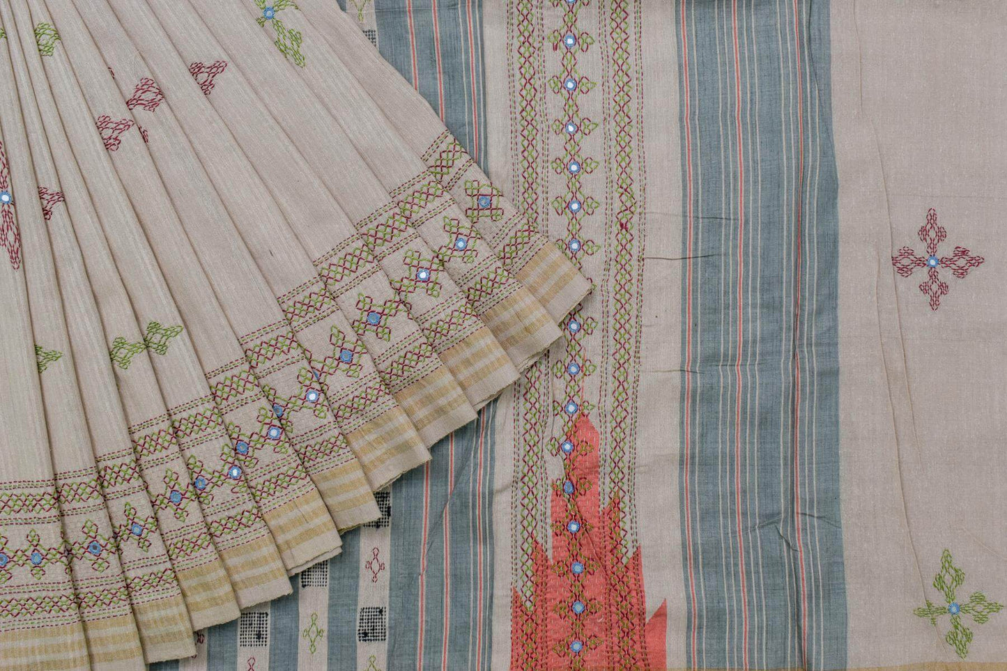 Hand Embroidery Tussar Cotton Saree by Kalakriti Weaves PSKL340030