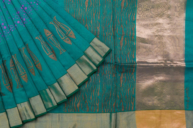 Block Printed Silk Cotton Saree by Kalakriti Weaves PSKL340054