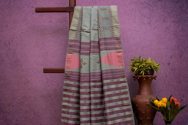 Hand Embroidery Tussar Cotton Saree by Kalakriti Weaves PSKL340065