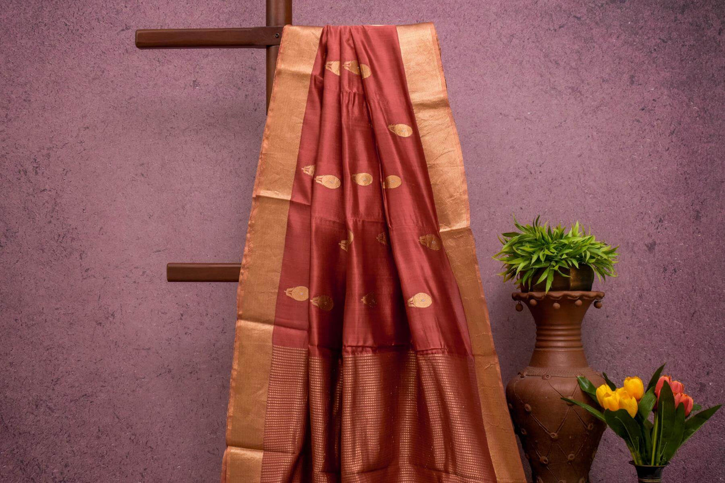 Bhagalpur Tussar Silk Saree with Zari tissue borders by Kalakriti Weaves PSKL340073