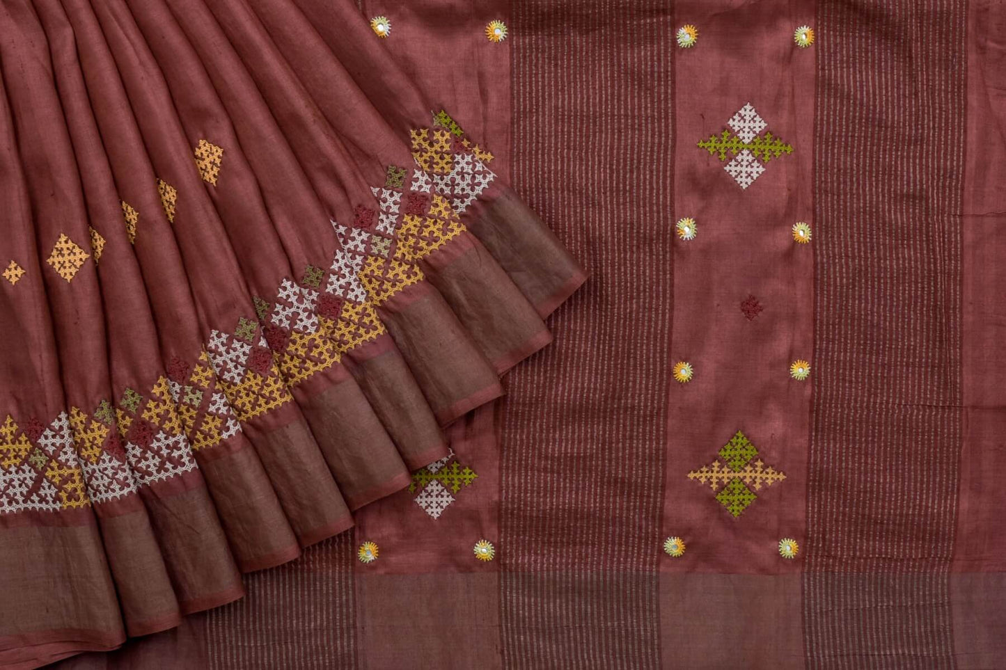 Kutch hand embroidery Tussar Silk saree by Sameeksha PSSH340001