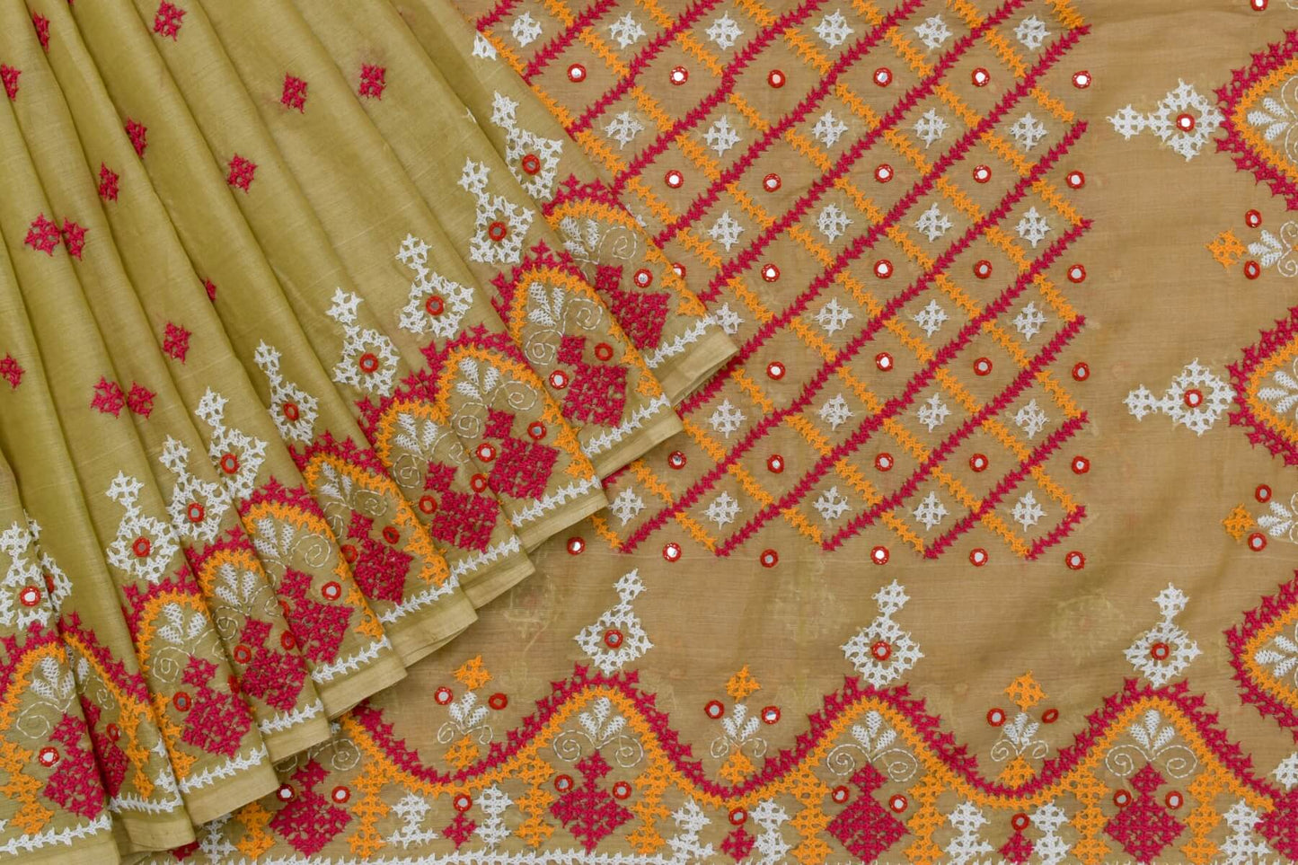 Kutch hand embroidery Tussar Cotton saree by Sameeksha PSSH340003