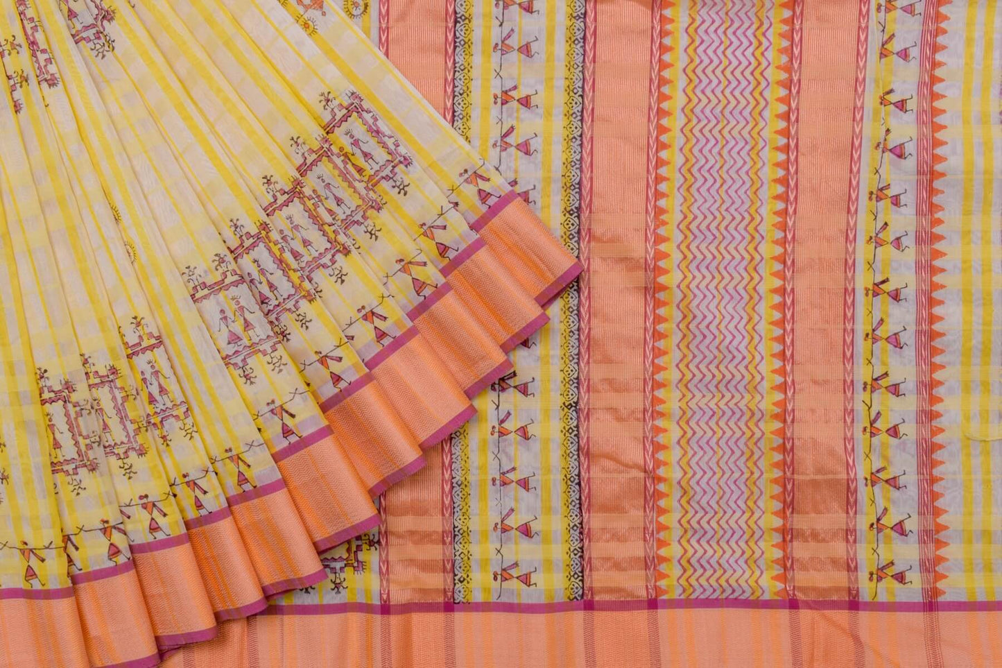 Warli print Silk cotton saree by Sameeksha PSSH340010