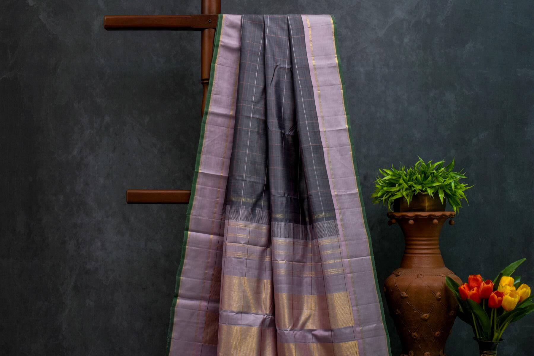 Grey & Pink Trendy Kanjivaram Silk Saree by Shreenivas Silks PSSR014833