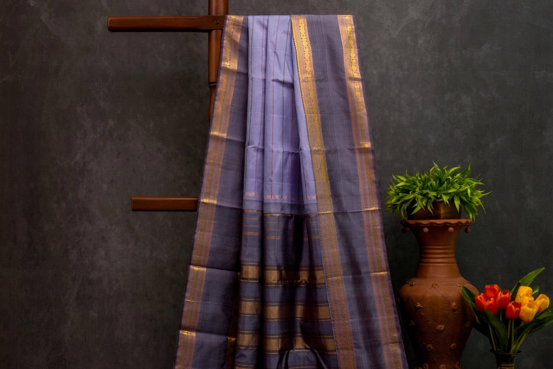 Lavender Veldhari Kanjivaram Silk Saree with Retta Patta Border | PSSR014836