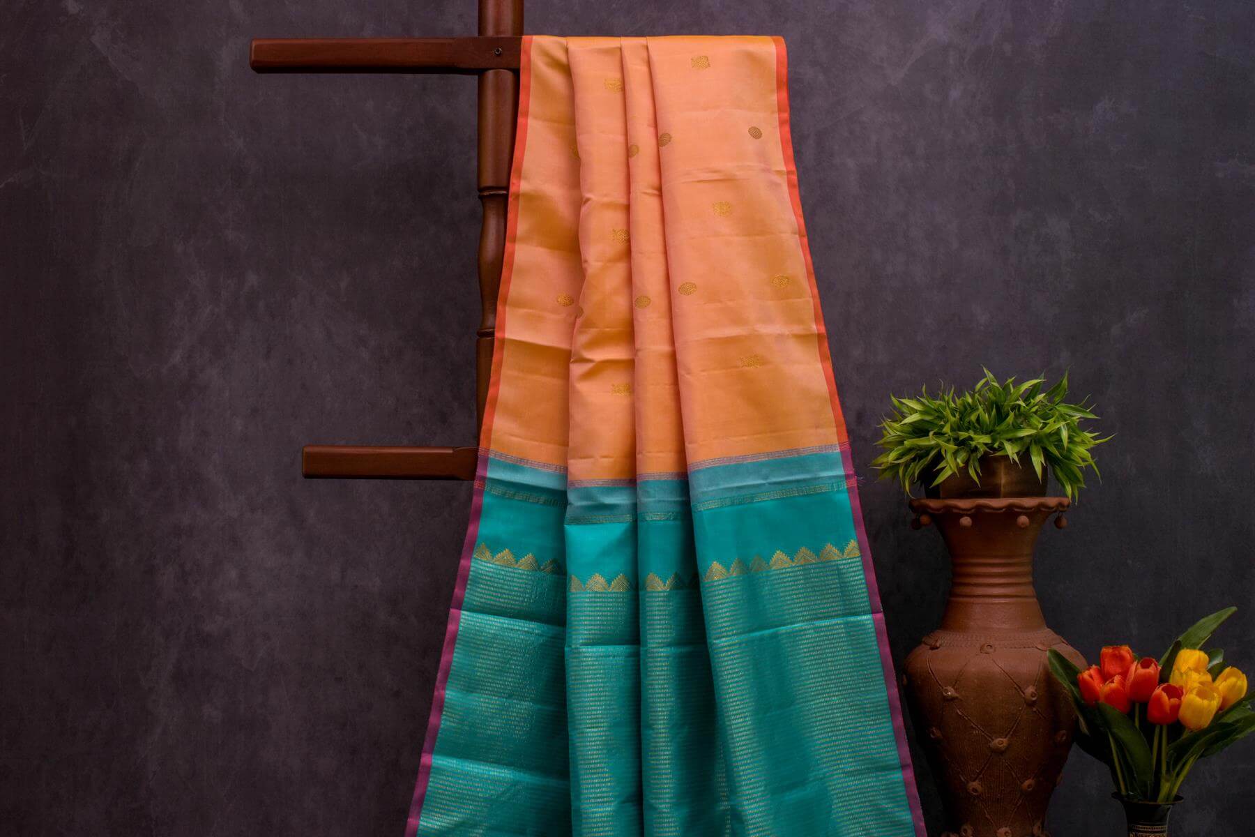 Peach Borderless Kanjivaram Silk Saree by Shreenivas Silks PSSR014839