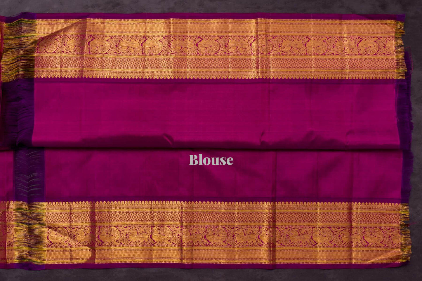 Beige Kanjivaram Silk Saree with Purple Borders & Intricate Paloo by Shreenivas Silks PSSR014856