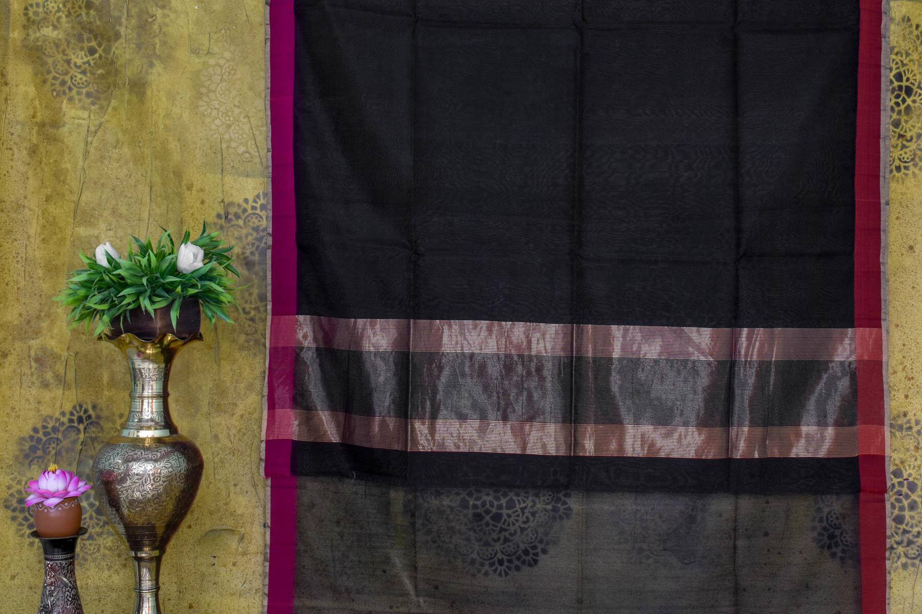 Black Chanderi Silk Cotton Saree by Chakor PSCK260231