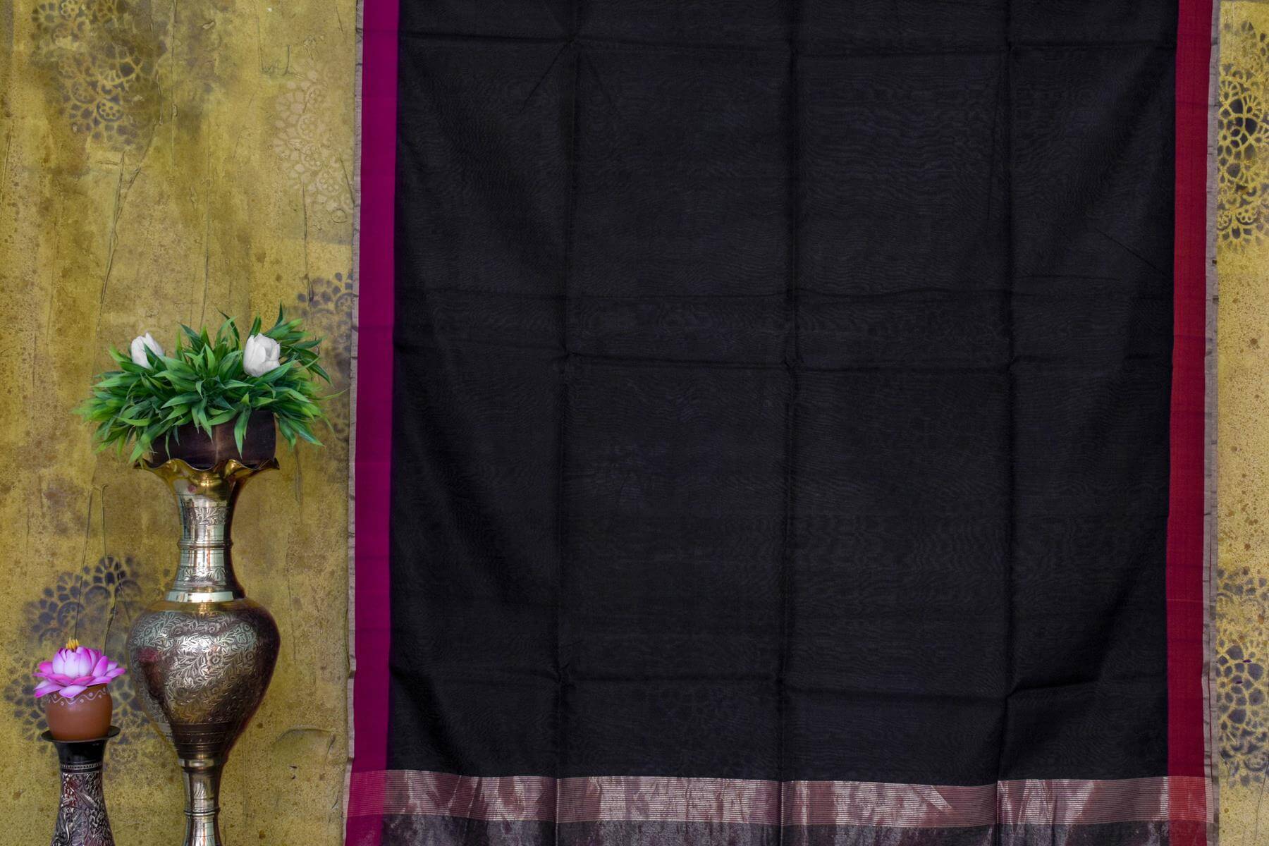 Black Chanderi Silk Cotton Saree by Chakor PSCK260231