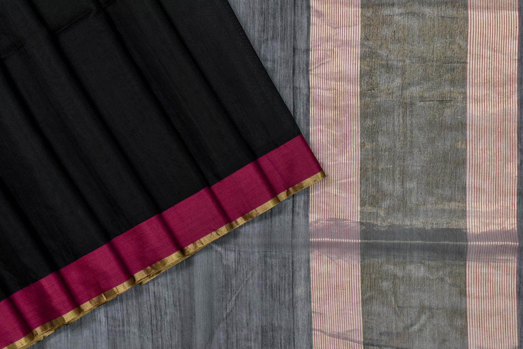 Black Chanderi Silk Cotton Saree by Chakor PSCK260231