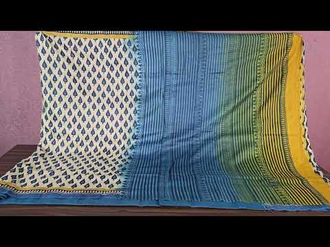 Block Printed Tussar Cotton Saree by Kalakriti Weaves PSKL340043