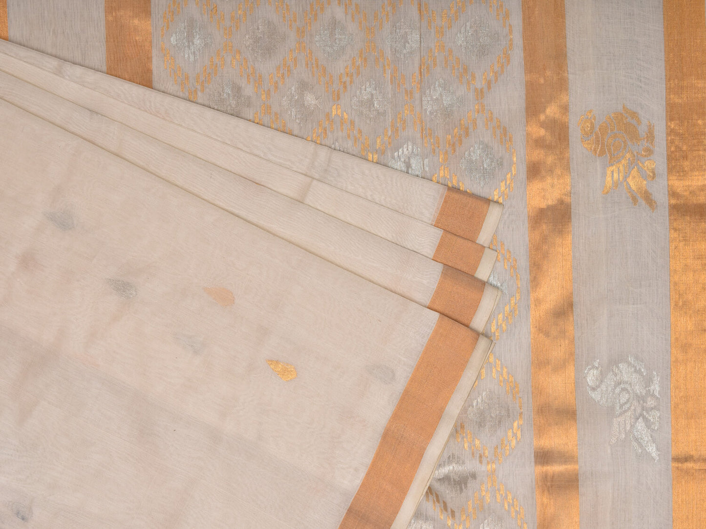 Uppada Off White Silk Cotton Saree by Ghanshyam Sarode PSGS28U2021