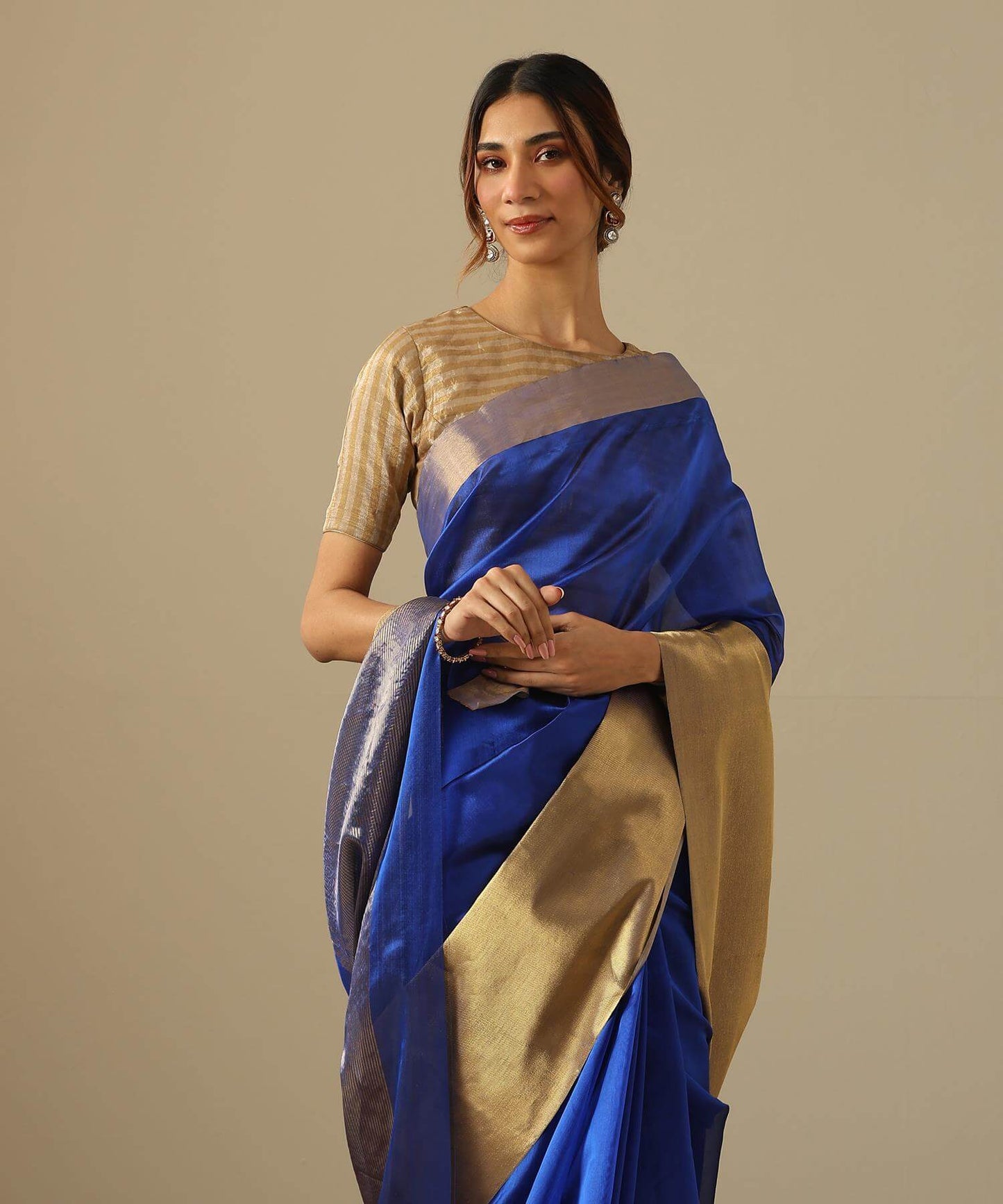 Pure Banarasi Blue Chanderi Silk Sarees || Weaverstory  PSWY23SRN16277